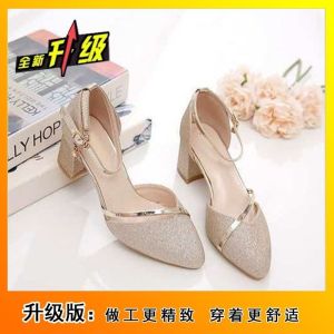 Free Shipping Pointed-Toe Chunky-Heeled High Heels 2026 Spring New Collection Versatile Single-Strap Sandals Elegant Evening Sandals