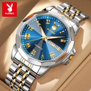 PLAYBOY Men Casual Watches Waterproof Original Fashion Business Stainless Steel Strap Perfume Watches Luminous Calendar Watch For Mens
