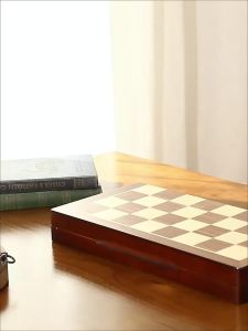 High-end Wooden Folding Chess Board with Magnetic Black and White Chess Pieces for Elementary School Students Competition