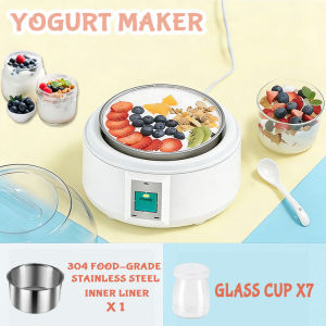 LENODI 1.5L stainless steel yogurt maker fully automatic for home use / comes with 7 glass jars
