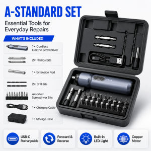 Electric Screwdriver Tool Set with  Case LED Light Type-C Charging for Furniture Repair DIY Jobs
