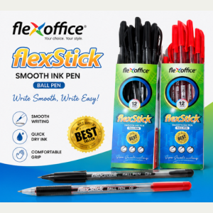 CJC Flexstick Ballpoint Pen – Red & Black – Classification 3 – 12pcs/Box – Smooth Writing Pen for School & Office