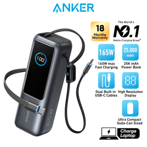Anker 165W Laptop Power Bank 25000mAh Dual Built-in Cables Fast Charger Portable Charger for Laptop MacBook iPhone Samsung Android - A1695
