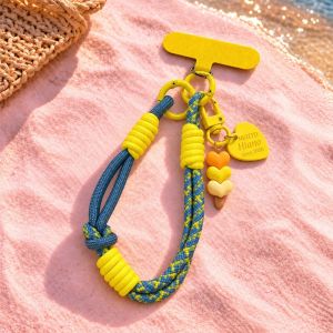 HETU070703. Gradient Heart Beaded Mobile Phone Hanging Rope Heart Pendant Dopamine Colorful Wrist Strap Cute Adjustable Lanyard Card Keychain Men and Women