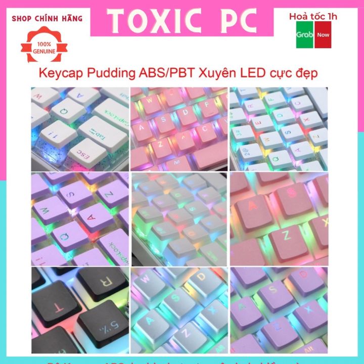 Bộ Keycap Pudding PBT,ABS doubleshot cơ xuyên led nhiều màu, nút bàn ...