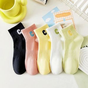 5/10 Pairs Cotton Short Tube Socks For Women Breathable Sweat-absorbent Cute Fashion Sports Ankle Socks