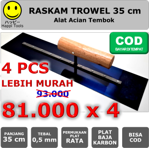 Raskam Roskam 35 cm Plat Baja Karbon - Trowel Epoxy Epoksi - Alat Acian Tembok - Finishing Plastering Beton Bata Ringan - Happī Tools - Carbon Steel - Flat / Gigi / Bergerigi