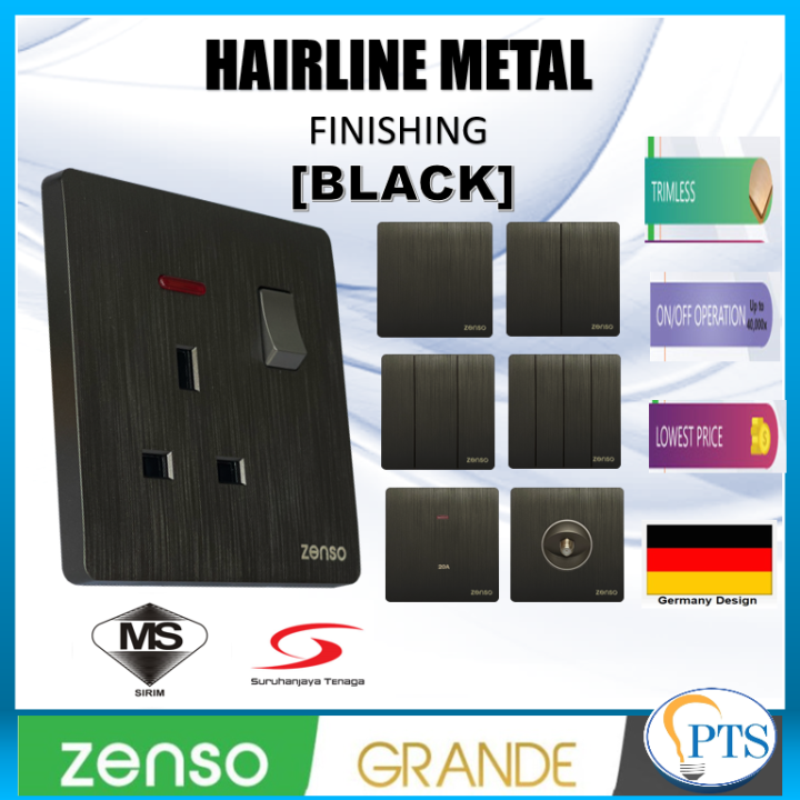 Zenso Grande Black Switches & Sockets - 13A 15A 20A 1g 2g 3g 4g 1Way ...