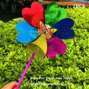 ADREE Côn trùng hoạt hình Cối xay gió sequin truyền thống Đa phong cách Bướm Ong Chuồn chuồn Cây hoa đứng chong chóng lớn cối xay gió với sáu cánh hoa Cối xay gió cầm tay Trang trí tiệc ngoài trời