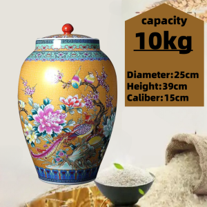【in stock】Ceramic rice bucket rice storage box10kg- 25kg sealed storage tank rice jar with lid household  porcelain big jar with lid