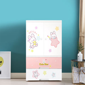 HEINOตู้เสื้อผ้าลายการ์ตูนเด็กที่เก็บของประตูคู่และลิ้นชัก พร้อมล้อเลื่อน เป็นมิตรกับสิ่งแวดล้อม ไม่มีกลิ่น ปลอดสารพิษ