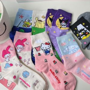 Kawaii Anime Sanrio Socks Hello Kitty Kuromi Autumn and Winter Sweet In The Tube Cartoon Socks Cute Girls Cotton Home Warm Sock