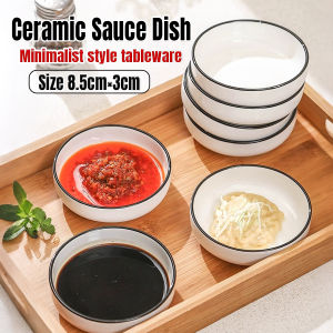 Onisa 3.35inch Ceramic Black Edges Dish Bowl Seasoning Dipping Sauce Serving Dish Appetizer Plate 1Pc