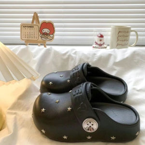 Free Shipping Thick-Soled Height-Increasing Closed-Toe Slippers With Star Design Dual-Use Soft-Soled Half-Slippers For Women 2026 New Model For Beach And Seaside Wear