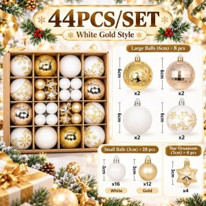 SG Ready Stock 44Pcs Christmas Balls Ornaments Xmas Tree Hanging Pendants Glitter Snowflake Shiny Decor