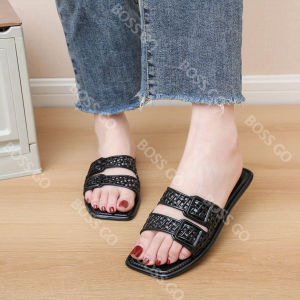 Boosgo Womens Daily Wear Sandals with Cross Woven Two Strap Decorative Buckles Elegant Peep Toe Style Summer Wear For Womens Footwear Rubber Material
