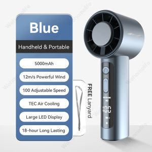 【2025 NEW】Wehomelife Portable Handheld Fan HF02 12m/s Wind Speed Air Cooling Function 5000mAh Large Battery LED Display 100 Level Adjustable Suitable for Summer Student Outdoor Commute Camping