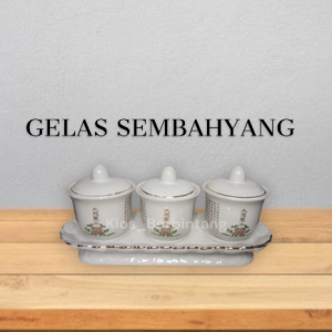 Gelas Sembahyang Keramik Warna Putih 3 Pcs Plus Tutup