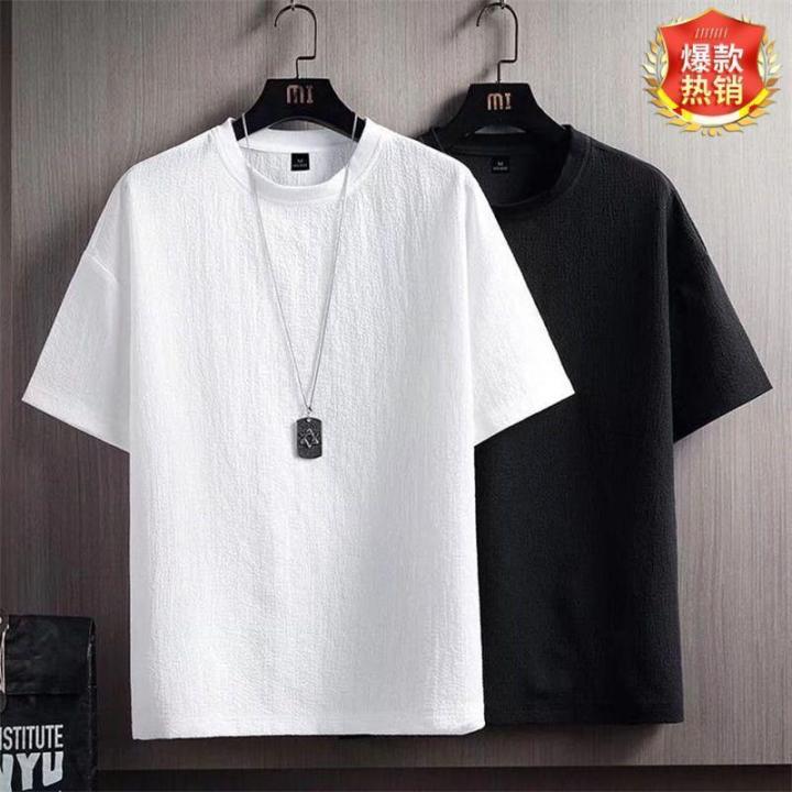 Men's Short Sleeve T-shirt Loose Round Neck Solid Casual Shirt 2023 ...