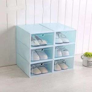 [1 Pcs] Kotak Sepatu Lipat Transparan Tebal Shoes Storage Box Organizer Rak Sepatu Sandal Plastik Susun Serbaguna