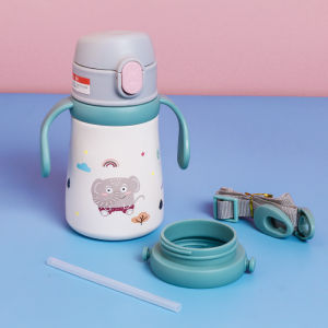 360ml kartun keluli tahan karat 316 Flask vakum dengan Straw Portable Thermos Mug Kids Thermal Water Bottle Tumbler kanak-kanak