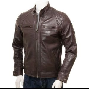 jaket domba kulit asli warna coklat muda dan hitam model racing