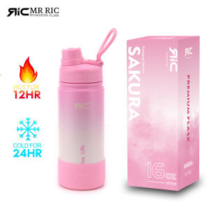 Mr Ric Hydration Flask Spout Lid Wide Mouth Vacuum Leak Proof 22oz/ 32oz/ 40oz Stainless Steel Double Wall Thermal Flask Hot and Cold Insulated Flask Drinking Container 304 Stainless Steel Sports Travel Bottle