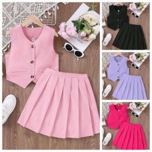jayda Best Seller Casual Sleeveless Vest  and Pleated Skirt for Girl  Teen-ager Tween Set Terno  - best seller - good quality - super kapal ng tela - trending  - 100 percent cotton - mall quality - Top pick  - madaling maubos - trending  - made of importe