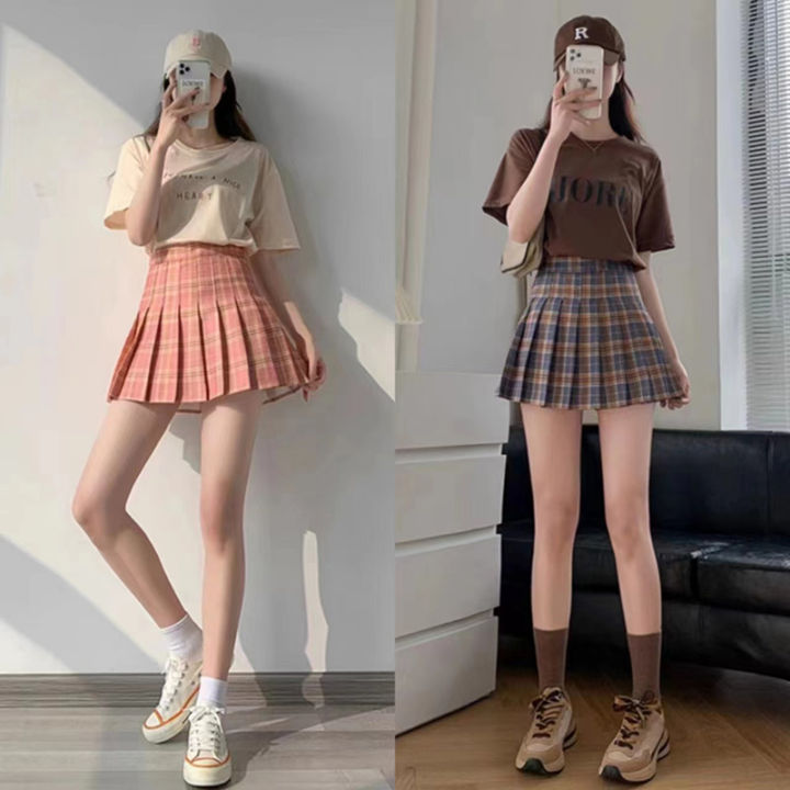 Korean School Style JK Plaid Skirt Fashion High Waist Slim A-line