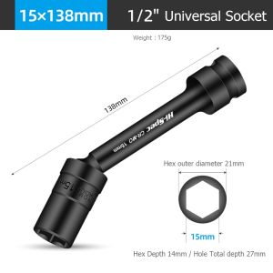 NEMOPH CR-MO Chromium Molybdenum Steel Swivel Socket Wrench 1/2" 12~19mm Hex Adapter Impact Socket Practical High Hardness Socket Adapter Automotive Use