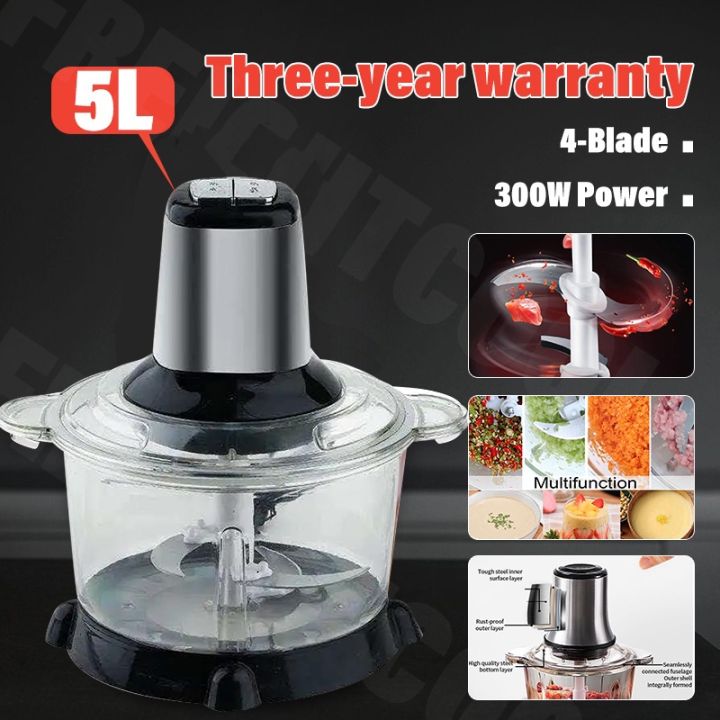 [3 years warranty] 5L 304 stainless steel 4-blade meat grinder chopper ...