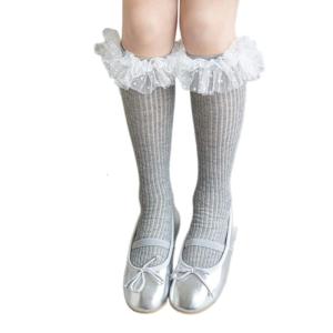 Sweet Style Mesh Dress Socks with Decorative Edge Accent for Toddler Girls Formal Event Under Knee Length Stockings