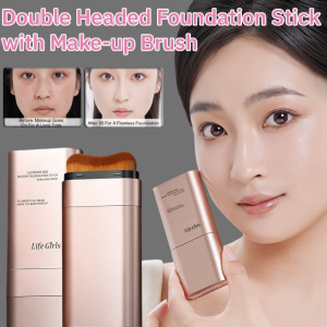 Double Headed Foundation Stick with Make-up Brush Long Lasting Waterproof Full Cover Concealer 双头水光瓷肌粉底棒