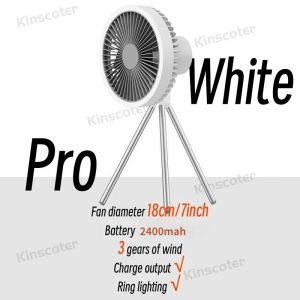 2400Ah Camping Fan Rechargeable Desktop Portable Circulator Wireless Ceiling Electric Fan with Power Bank LED Lighting