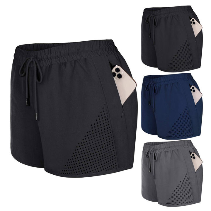 Hidden Zipper Pockets Loose Lounge Shorts with Breathable Holes Women