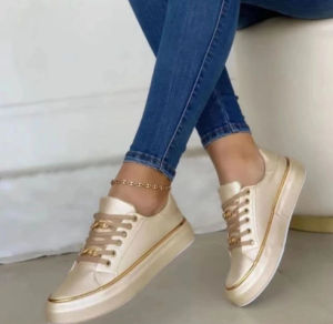 Plus Size 24 Thick-Soled Chain Sports-Style Low-Top WomenS Leather Front-Lace Slip-On Casual Shoes