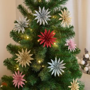 NEXTGENYUN กลิตเตอร์ ดอกไม้คริสต์มาสประดิษฐ์ สมจริง ทำเอง ดอกไม้คริสต์มาส ดอกไม้จำลอง ทำด้วยมือ ดอกไม้ตกแต่งคริสต์มาส ตกแต่งต้นคริสต์มาส