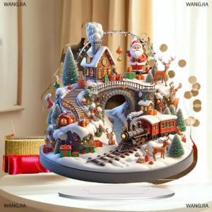 [COD] WANGJIA อุปกรณ์ตกแต่งโต๊ะซานตาคลอส2D ฐานเครื่องประดับคริลิคคริสต์มาส2026วันคริสต์มาส