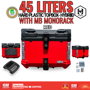 Set Red Hybriid Dura 45 Liters Hard Plastic Top Box Helmet Compartment with MB Monorack