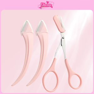 CHARM Gunting Cukur Alis Dengan Sisir Untuk Kecantikan Alat Set Sisir Alis Pisau Cukur dengan Gunting Alis Perawatan Set / Membawa Penutup Debu Berkualitas Tinggi