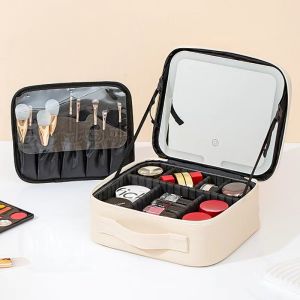 SG STOCK Makeup Bag with Mirror Led Light Cosmetic Bag Travel Size Cosmetic Storage Box Make Up Pouch Portable & Large Capacity