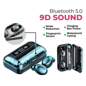 BASS Headset Bluetooth full bass TWS -  Headset Gaming Nirkabel - Baterai 2200 mAH dan Kotak Pengisi Daya