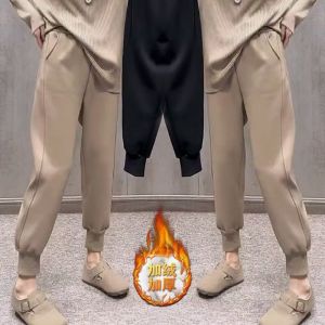 Quần Thể Dục Bo Gấu Dày Dặn Lót Nhung 2024 Thu Đông Mẫu Mới Cạp Cao Màu Trơn Mỏng Thường Ngày Dao Rựa