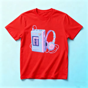 Kawaii Pastel Walkman Summer Men Cotton T-Shirts Pastel Retro Walkman Headset Graphic Vintage Music Theme Outdoor Versatile Tops