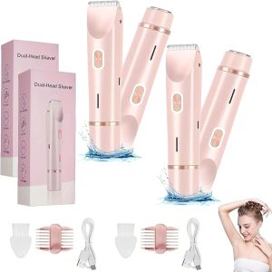 Electric Razor for Women Rechargeable Hair Remover Portable and Safe Lady Razor 2 in 1 Double-Headed Waterproof Wet and Dry Electric Bikini Trimmer for Women (Pink-1pcs)