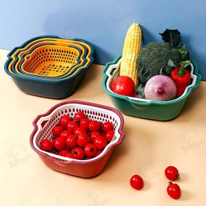 RuiMing 【ส่วนลด 40%】 💦💦 ชุดตะกร้ากรองระบายน้ํา 2 ชั้น 2-in-1 ตะกร้าทำความสะอาดผักและผลไม้ชุดตะกร้าล้างผักมัลติฟังก์ชั่น