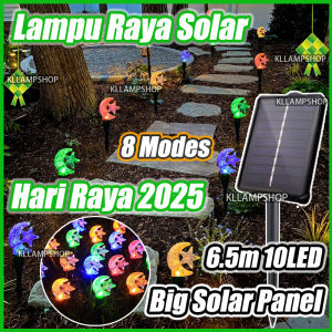 Lampu raya solar 6.5m 10LED Cahaya Bintang Bulan Fairy kalis air dengan panel solar Besar Fairy light Hidup/Matikan Automatik Lampu Hari Raya