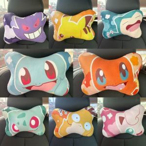 Pokemon Gengar Pikachu Bulbasaur Soft Plush Car Pillow Toys Cute Charmander Squirtle Stuffed Doll Headrest Car Decor Kids Gifts2026