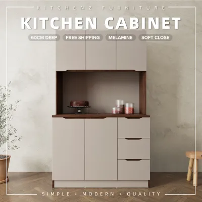 (Free Shipping) KitchenZ 4FT Cedar Pro Series 60CM Deep Full Melamine Tall Unit Kitchen Cabinet with Soft Close Door - M2365-FW+CR-GRP