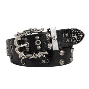 Womens Gothic Style Studded Belt Double Row Hole Adjustable Clasp Waist Band PU Leather Nonslip Design Fashion